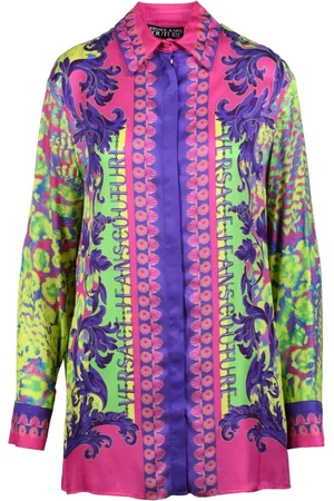 VERSACE Bluzki, Kobieta, Wielobarwność, XS, Stylowa Koszula z Wiskozy