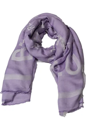 Blugirl Akcesoria, Kobieta, Fioletowy, ONE SIZE, Poszarpany Szal Wiskozy z Wzorem Logo