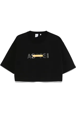 Aspesi Koszulki, Kobieta, Czarny, S, Bawełna, Krótki T-Shirt z Nadrukiem Logo