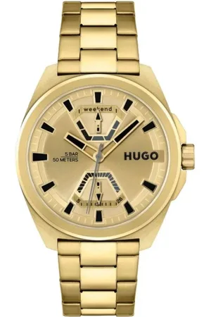 HUGO BOSS Akcesoria, Mężczyzna, Żółty, ONE SIZE, Złoty Stalowy Zegarek Analogowy z Kwarcem