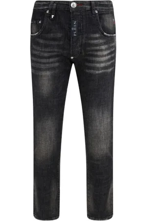 Philipp Plein Jeansy, Mężczyzna, Czarny, W32, Logo Skinny Jeansy Monogram Patch