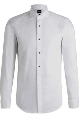 HUGO BOSS Koszule, Mężczyzna, Biały, 3XL, Bawełna, Elegancka Koszula do Smokingu z Guzikami
