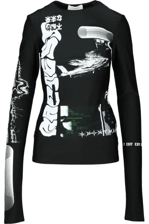 Sportmax Koszulki, Kobieta, Czarny, M, T-shirt z Lycry, długi rękaw