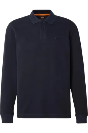 HUGO BOSS Koszulki, Mężczyzna, Niebieski, S, Bawełna, Długi rękaw polo z bawełny
