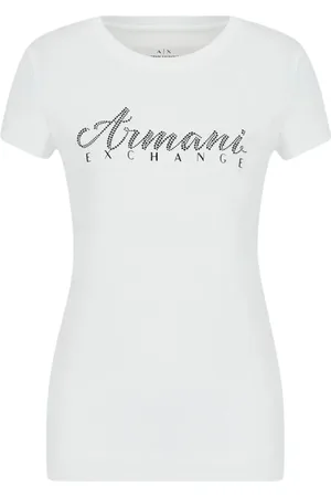 Armani Exchange Koszulki, Kobieta, Biały, S, Biała Koszulka z Ozdobnym Kołnierzem