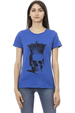 Trussardi Koszulki, Kobieta, Niebieski, S, Casual T-shirt z okrągłym dekoltem