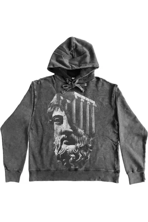 DIEGO VENTURINO Bluzy, Mężczyzna, Szary, M, Klasyczny Druk Grecji Bawełniany Hoodie