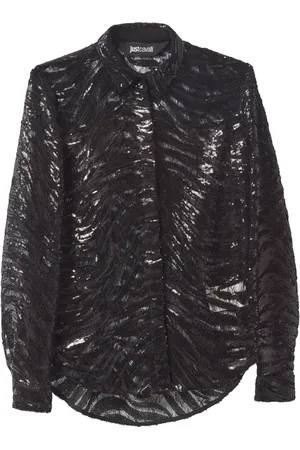Roberto Cavalli Bluzki, Kobieta, Czarny, XS, Tiger Koronkowa Koszula z Długim Rękawem