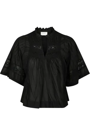 Neo Noir Bluzki, Kobieta, Czarny, XS, Elegancka Czarna Bluzka z Haftowanymi Szczegółami