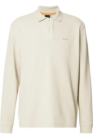 HUGO BOSS Koszulki, Mężczyzna, Beżowy, L, Bawełna, Polo z długim rękawem z bawełny