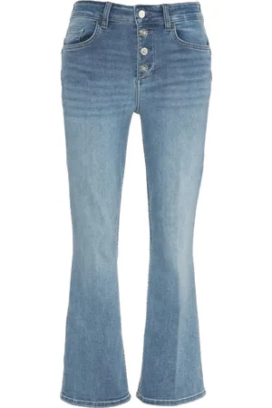 Liu Jo Jeansy, Kobieta, Niebieski, W31, Denim, Jeansyy z Rozszerzanymi Nogawkami i Guzikami Ozdobnymi