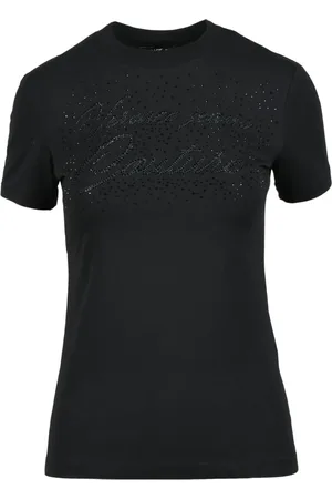 VERSACE Koszulki, Kobieta, Czarny, L, Stylowy T-shirt z mieszanki bawełny