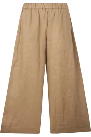 Max Mara Spodnie, Kobieta, Beżowy, 2XS, Spodnie z lnu z szerokimi nogawkami i elastycznym pasem