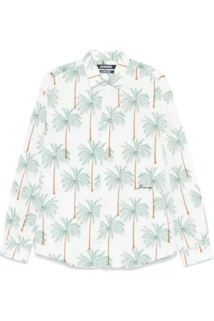 Jacquemus Koszule, Mężczyzna, Biały, M, Nowoczesna Koszula z nadrukiem palm