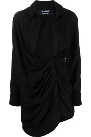 Jacquemus Sukienki, Kobieta, Czarny, 2XS, Czarna Krótka Sukienka z Głębokim Dekoltem
