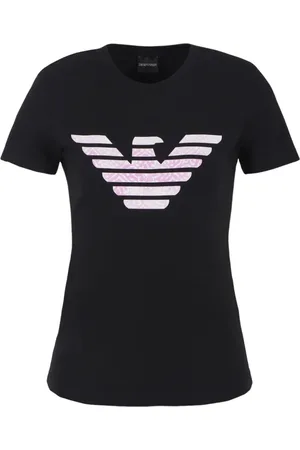 Emporio Armani Koszulki, Kobieta, Czarny, XL, Bawełniany T-shirt z Logo na Przodzie