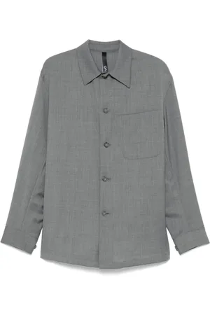 HEVO Koszule, Mężczyzna, Szary, L, Wełniany Overshirt z Kieszeniami i Guzikami