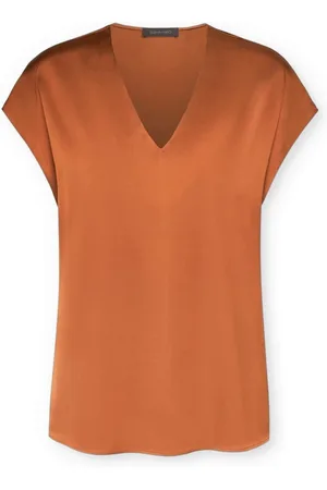 Elena Miro Bluzki, Kobieta, brązowy, 5XL, Bluzka satynowa z dekoltem w serek