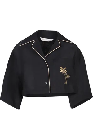 Palm Angels Bluzki, Kobieta, Czarny, S, Elegancka Czarna Koszula lniana