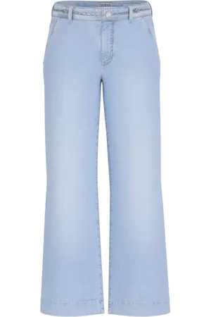 Guess Jeansy, Kobieta, Niebieski, W25, Denim, Modne Wide Leg Cropped Jeansy