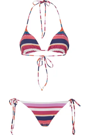 Gallo Stroje kąpielowe, Kobieta, Wielobarwność, S, Biały bikini w trójkącie dla kobiet z wielokolorowymi paskami