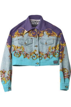 VERSACE Kurtki, Kobieta, Wielobarwność, S, Denim, Barokowa Kurtka z Denimu