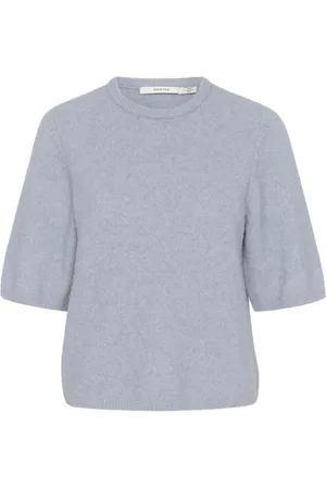 Gestuz Swetry, Kobieta, Niebieski, L, Miękki T-shirt z Półrękawami Szary Niebieski Melanż