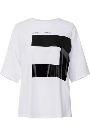Elisabetta Franchi Koszulki, Kobieta, Biały, XS, Elegancka Iwory T-shirt z nadrukiem logo