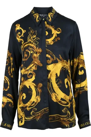 VERSACE Bluzki, Kobieta, Czarny, M, Elegancka Koszula z Wiskozy