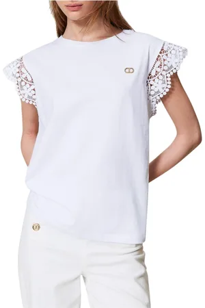 Twin-Set Koszulki, Kobieta, Biały, M, Bawełna, Biała koszulka i polo