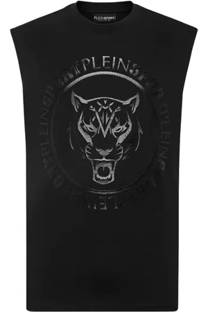 Philipp Plein Koszulki, Mężczyzna, Czarny, L, Czarny bezrękawnik Carbon Tiger