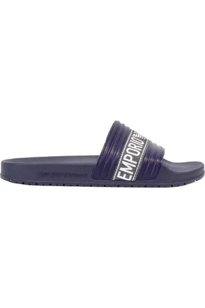 Emporio Armani Buty, Mężczyzna, Niebieski, 45 EU, Męskie klapki z logo z PVC