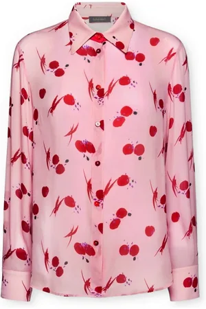 Elena Miro Bluzki, Kobieta, Różowy, 5XL, Bluzka koszulowa z nadrukiem Georgette