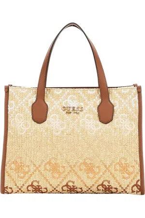 Guess Torebki, Kobieta, brązowy, ONE SIZE, Bawełna, Torba Tote z rafii z metalicznymi detalami