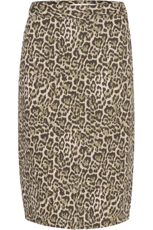 INWEAR Spódnice, Kobieta, brązowy, M, Klasyczna Spódnica z Dżinsu w Lamparcie