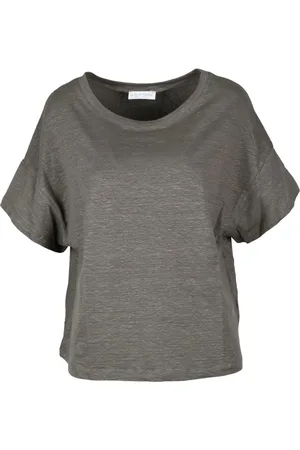 LE TRICOT PERUGIA Koszulki, Kobieta, brązowy, M, T-shirt Garzata z Lnu i Elastanu