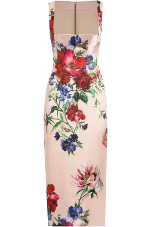 Dolce & Gabbana Sukienki, Kobieta, Wielobarwność, S, Beżowa Sukienka z Kwadratowym Dekoltem i Bez Rękawów