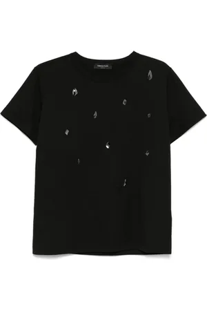 Fabiana Filippi Koszulki, Kobieta, Czarny, XS, Kryształowy T-shirt, Czarny, Okrągły Dekolt