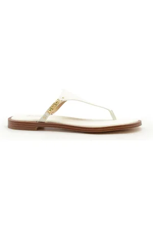 Michael Kors Buty, Kobieta, Biały, 38 1/2 EU, Białe Skórzane Sandały na Płaskim Obcasie