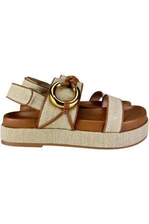 Coccinelle Buty, Kobieta, Beżowy, 37 EU, Metaliczne Skórzane Sandały