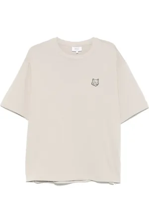Maison Kitsuné Koszulki, Mężczyzna, Beżowy, M, Paszcz Lisiej Głowy Beżowy T-shirt
