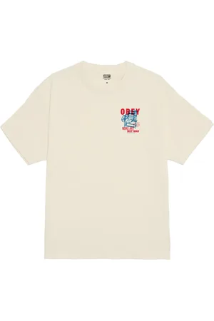Obey Koszulki, Mężczyzna, Beżowy, XL, Artystyczny Tee z Bocznym i Tylnym Nadrukiem