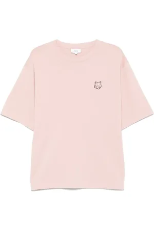Maison Kitsuné Koszulki, Mężczyzna, Różowy, M, Różowa koszulka z naszywką lisiej głowy