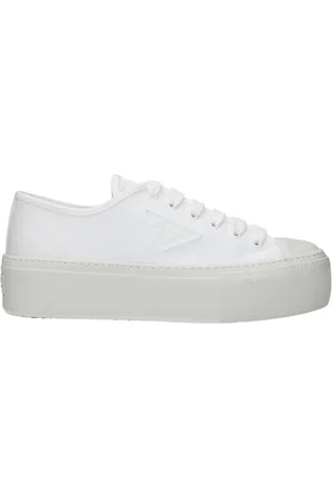 Prada Buty, Kobieta, Biały, 39 EU, Bawełniane Sneakersy z Skórzaną Wkładką