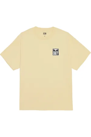 Obey Koszulki, Mężczyzna, Żółty, XL, T-shirt z ikoną oczu i nadrukiem na plecach