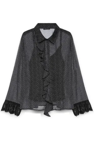 Fiorella rubino Bluzki, Kobieta, Czarny, XL, Poliester, Bluzka w kropki z falbankami