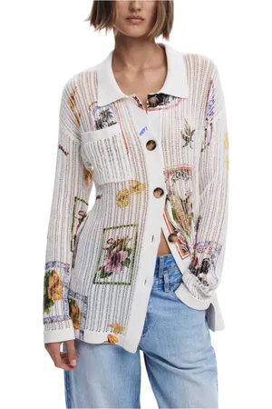 Desigual Swetry, Kobieta, Biały, S, Kolorowy Kardigan Damski na każdą okazję