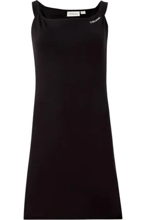 Calvin Klein Sukienki, Kobieta, Czarny, L, Sukienka bez rękawów z wiskozą i logo