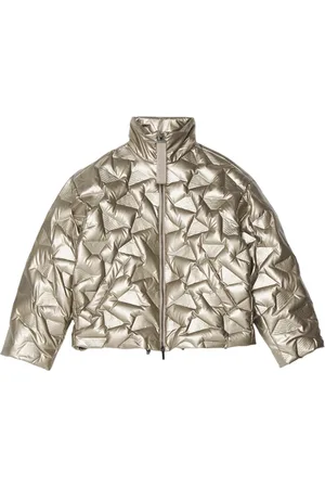 Emporio Armani Kurtki, Kobieta, Żółty, L, Kurtka z poliestru z powtarzającym się logo ton w ton