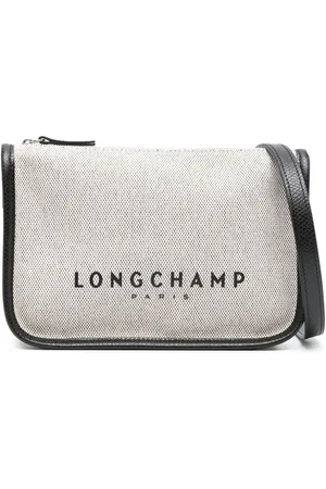 Longchamp Torebki, Kobieta, Biały, ONE SIZE, Skóra, Płócienna torba na ramię ze skórzanymi elementami i nadrukiem logo
